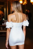 White Bodycon Corset Satin Short Prom Dress with Ruffle