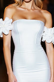 White Bodycon Corset Satin Short Prom Dress with Ruffle