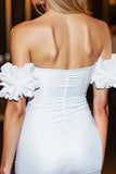 White Bodycon Corset Satin Short Prom Dress with Ruffle