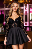 Black Sparkly A Line Short Corset Prom Dress with Lace