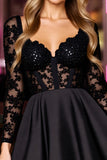 Black Sparkly A Line Short Corset Prom Dress with Lace