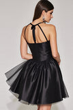 Black A Line Halter Keyhole Short Prom Dress