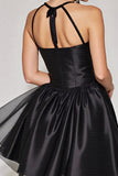 Black A Line Halter Keyhole Short Prom Dress