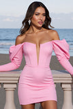 Pink Corset Short Bodycon Prom Dress with Sleeves