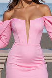 Pink Corset Short Bodycon Prom Dress with Sleeves