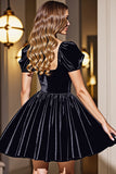 Black A Line Velvet Short Prom Dress with Sleeves