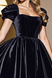 Black A Line Velvet Short Prom Dress with Sleeves