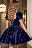 Black A Line Velvet Short Prom Dress with Sleeves