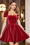 Black A Line Velvet Short Prom Dress with Sleeves