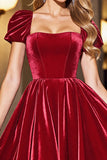 Black A Line Velvet Short Prom Dress with Sleeves