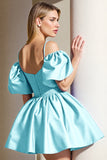 Light Blue Corset Cold Shoulder Short A Line Prom Dress