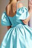Light Blue Corset Cold Shoulder Short A Line Prom Dress
