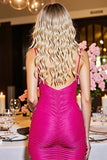 Fuchsia Bodycon Short Backless Corset Prom Dress with Appliques