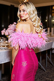 Sparkly Fuchsia Sweetheart Corset Mini Prom Dress with Feathers