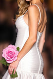 Ruffled White Bodycon Spaghetti Straps Short Prom Dress
