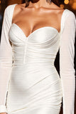 White Satin Sweetheart Ruched Short Tight Prom Dress with Bow