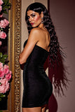 Stylish Black Strapless Satin Bodycon Short Prom Dress