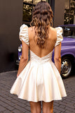 Ivory A Line Satin Ruffled Corset Short Prom Dress