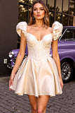 Ivory A Line Satin Ruffled Corset Short Prom Dress