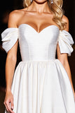 White Satin A Line Sweetheart Short Prom Dress with Ruffles