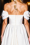 White Satin A Line Sweetheart Short Prom Dress with Ruffles