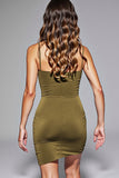 Army Green Satin Bodycon V Neck Mini Prom Dress