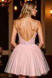 Sparkly Blush Corset A Line Short Prom Dress with Sequins