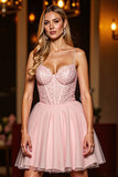 Sparkly Blush Corset A Line Short Prom Dress with Sequins