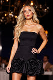 Black Satin Corset 3D Flowers Bodycon Short Prom Dress