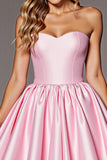 Pink Sweetheart Corset A Line Satin Short Prom Dress with Bow