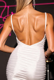 White Satin Bodycon Cut Out Backless Mini Prom Dress