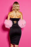 Black Bodycon Strapless Cut Out Short Prom Dress with Feathers