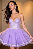 Sparkly Purple Sequin Strapless Corset A Line Short Prom Dress