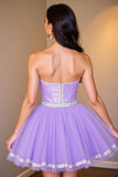 Sparkly Purple Sequin Strapless Corset A Line Short Prom Dress