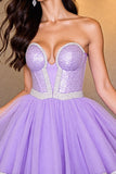 Sparkly Purple Sequin Strapless Corset A Line Short Prom Dress