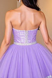 Sparkly Purple Sequin Strapless Corset A Line Short Prom Dress