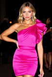 Fuchsia Bodycon One Shoulder Mini Prom Dress with Ruffles