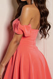 Cute Orange Satin A Line Off the Shoulder Mini Prom Dress