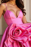 Fuchsia Satin A Line Spaghetti Straps Short Prom Dress with Flower