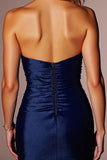 Navy Satin Bodycon Sweetheart Ruched Mini Prom Dress