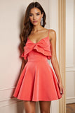 A Line Orange Corset Spaghetti Straps Short Prom Dress with Ruffles