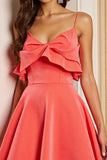 A Line Orange Corset Spaghetti Straps Short Prom Dress with Ruffles
