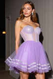 Sparkly Lilac Tulle Corset Sweetheart A Line Short Prom Dress