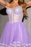 Sparkly Lilac Tulle Corset Sweetheart A Line Short Prom Dress