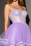 Sparkly Lilac Tulle Corset Sweetheart A Line Short Prom Dress