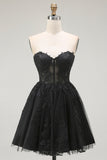 Black Sweetheart Corset Short Lace A Line Prom Dress