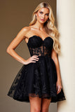 Black Corset Sweetheart Short Lace A Line Prom Dress