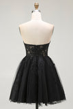 Black Sweetheart Corset Short Lace A Line Prom Dress