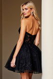 Black Corset Sweetheart Short Lace A Line Prom Dress