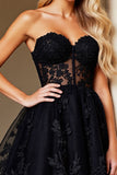 Black Corset Sweetheart Short Lace A Line Prom Dress